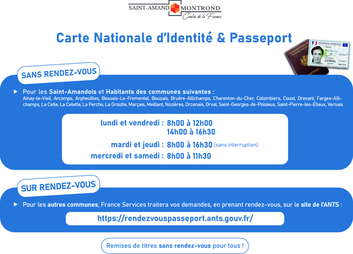 Passeport et carte d'identité Mairie de SAINT-AMAND-MONTROND