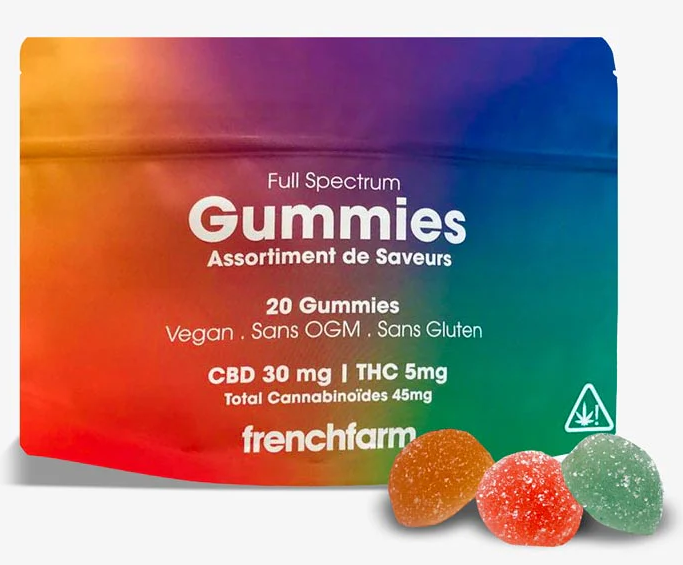 FrenchFarm 20 Gummies (30mg CBD + 5mg THC) Assortiment de saveurs