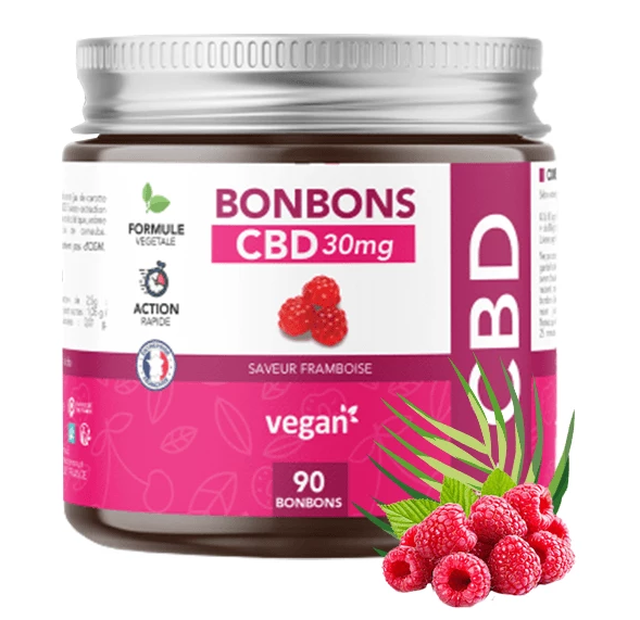 Hexa3 90 Bonbons (30mg CBD) goût Framboise